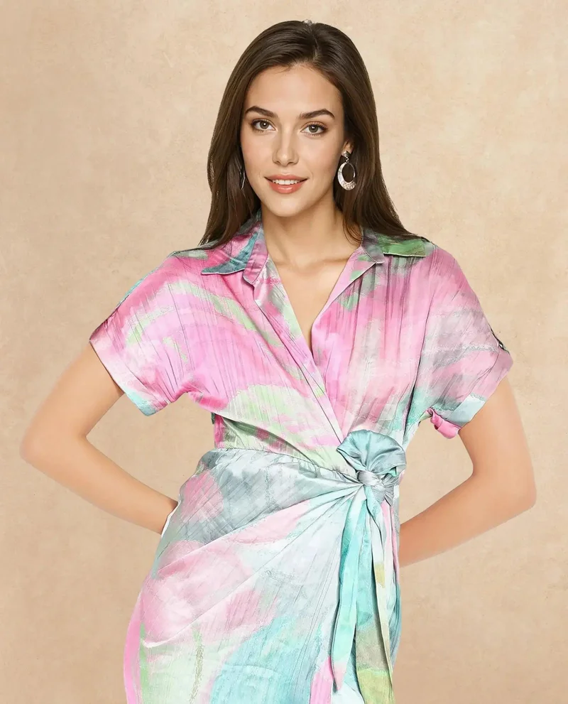 Rareism Women's Maxi Printed Dress With Collar
