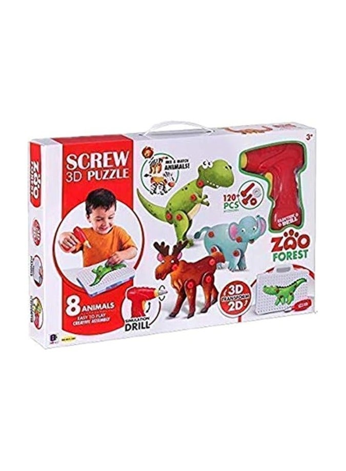 3D Building Puzzle with Drill Screws Tools, 8 Different Animals Creative Drilling Toy Set, STEM Take Apart Learning Toys Construction Kit, Best Educational Gifts for Kids 3-12 Years - Image 1