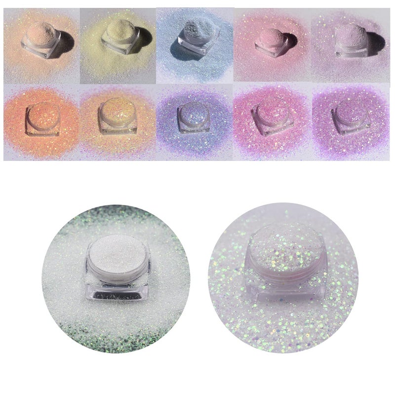 PrettyG 10 Boxes Set UV Color Changing Powder Glitter  Festival Rave Beauty Makeup Face Body Nail Art Decoration UV10C