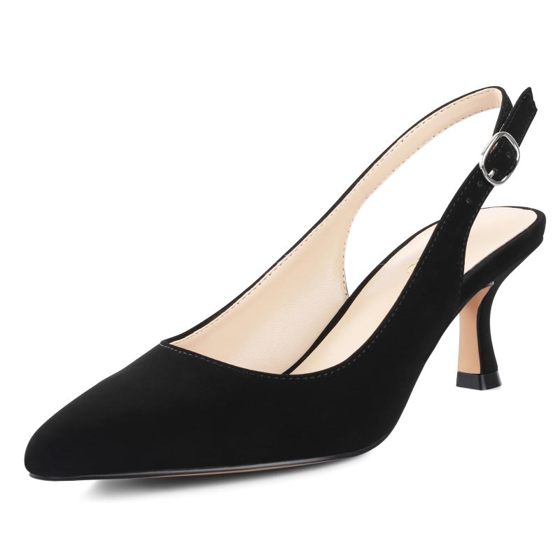 Ankis Slingback Heels for Women Closed Toe Women's Pumps Kitten Heel Wedding Party Casual Dress Shoes Black Nubuck - Image 1