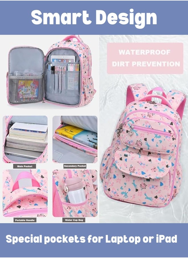 SamoDani - School Backpack for Girls, Animals Design, Large Size, Multiple Pockets, for Colleges, Elementary, Primary Schools, Grade 1-10 and Teenagers - Image 1