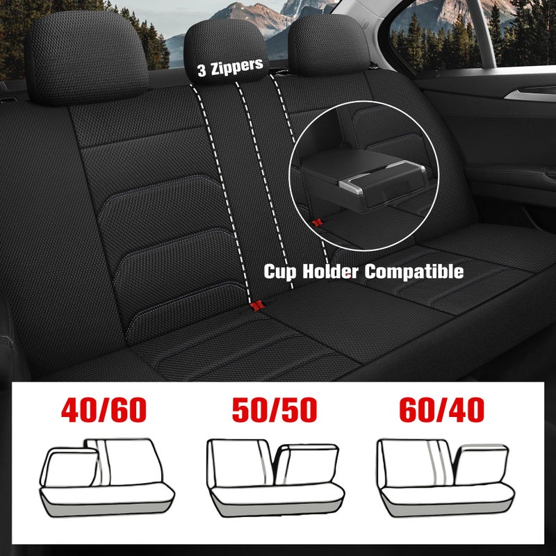 CAROMOP 3D Air Mesh Car Seat Covers Full Set,Breathable and Durable Seat Covers for Cars,Split Bench Compatible,Universal Fit for SUV,Vans,sedans, Trucks, Automotive Interior Covers(5-Seat Black/Grey) - Image 4