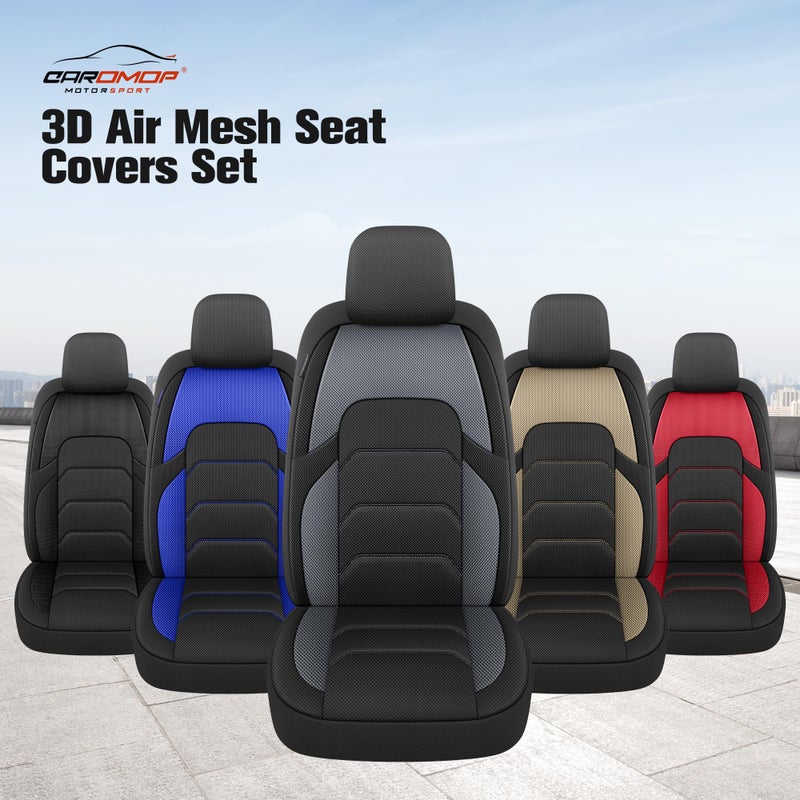 CAROMOP 3D Air Mesh Car Seat Covers Full Set,Breathable and Durable Seat Covers for Cars,Split Bench Compatible,Universal Fit for SUV,Vans,sedans, Trucks, Automotive Interior Covers(5-Seat Black/Grey) - Image 5