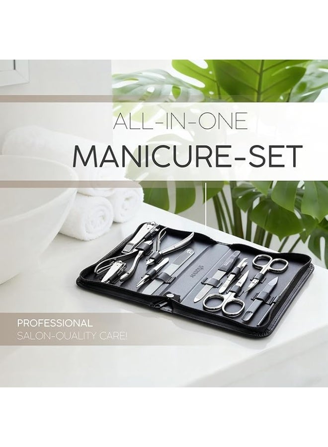MarQus Solingen 12-Piece Manicure & Pedicure Set for Men & Women, Professional Nail Care Kit with Stainless Steel Tools and Black Case, Made in Germany - Image 5