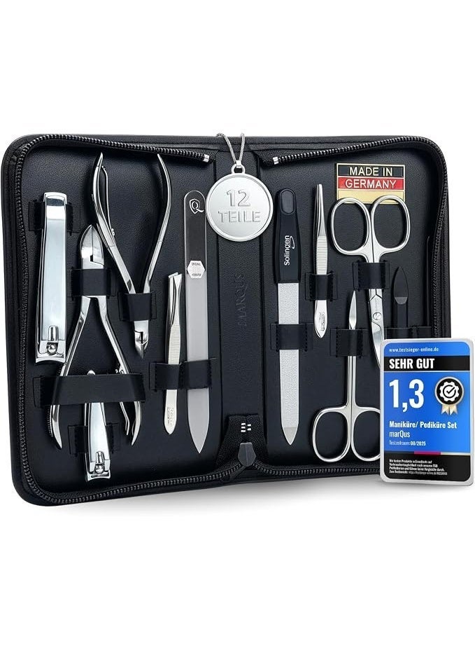 MarQus Solingen 12-Piece Manicure & Pedicure Set for Men & Women, Professional Nail Care Kit with Stainless Steel Tools and Black Case, Made in Germany - Image 1