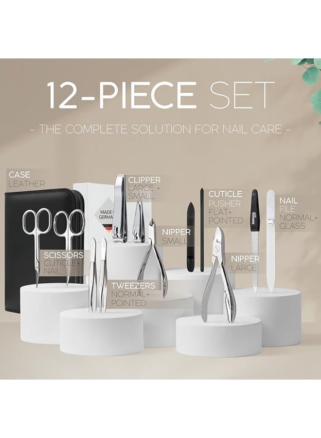 MarQus Solingen 12-Piece Manicure & Pedicure Set for Men & Women, Professional Nail Care Kit with Stainless Steel Tools and Black Case, Made in Germany - Image 2