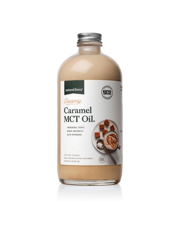 Natural Force Creamy Caramel MCT Oil - Non Dairy, Keto Certified, Emulsified MCTs for Low-Carb, Ketogenic Coffee, Smoothies, & Shakes - Mixes Instantly + No Blending Required - 16 Oz Glass Bottle - Image 1