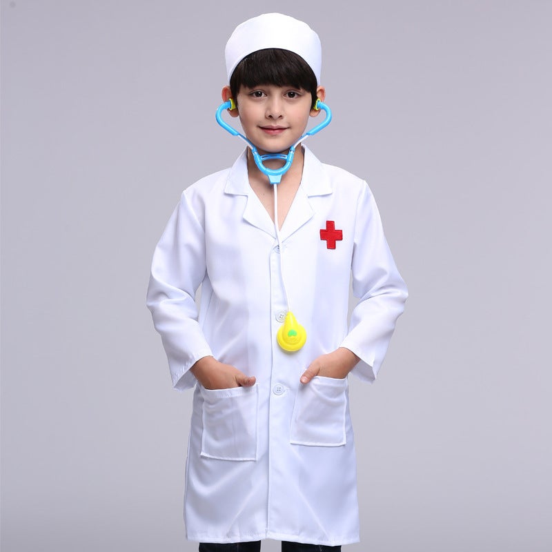 Childrens Little Doctor Nurse Costume Kindergarten Professional Play Performance Costume Play Home White Coat Performance Costume Doctor's Clothing