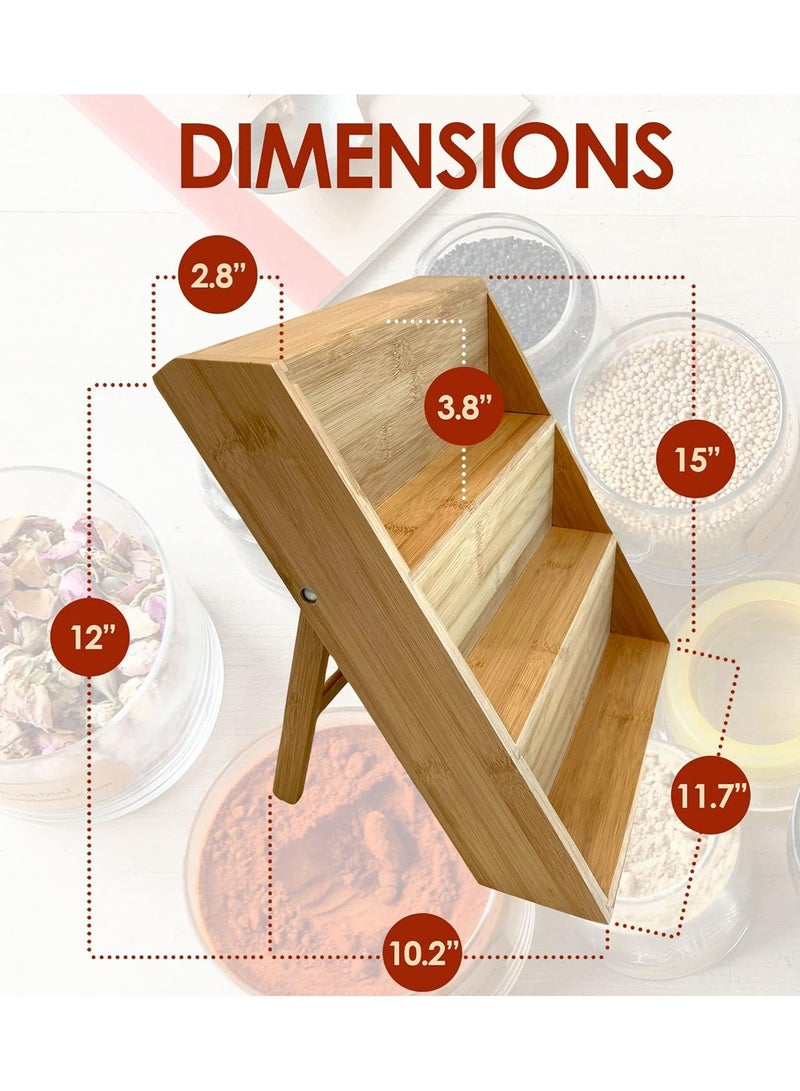Natural Beech Wood Spice Rack and Organizer, 3-tier Seasoning Spice Jar Organizer, Excellent Tiered Wooden Spice Racks Free Standing for Cabinet Drawers and Countertop.