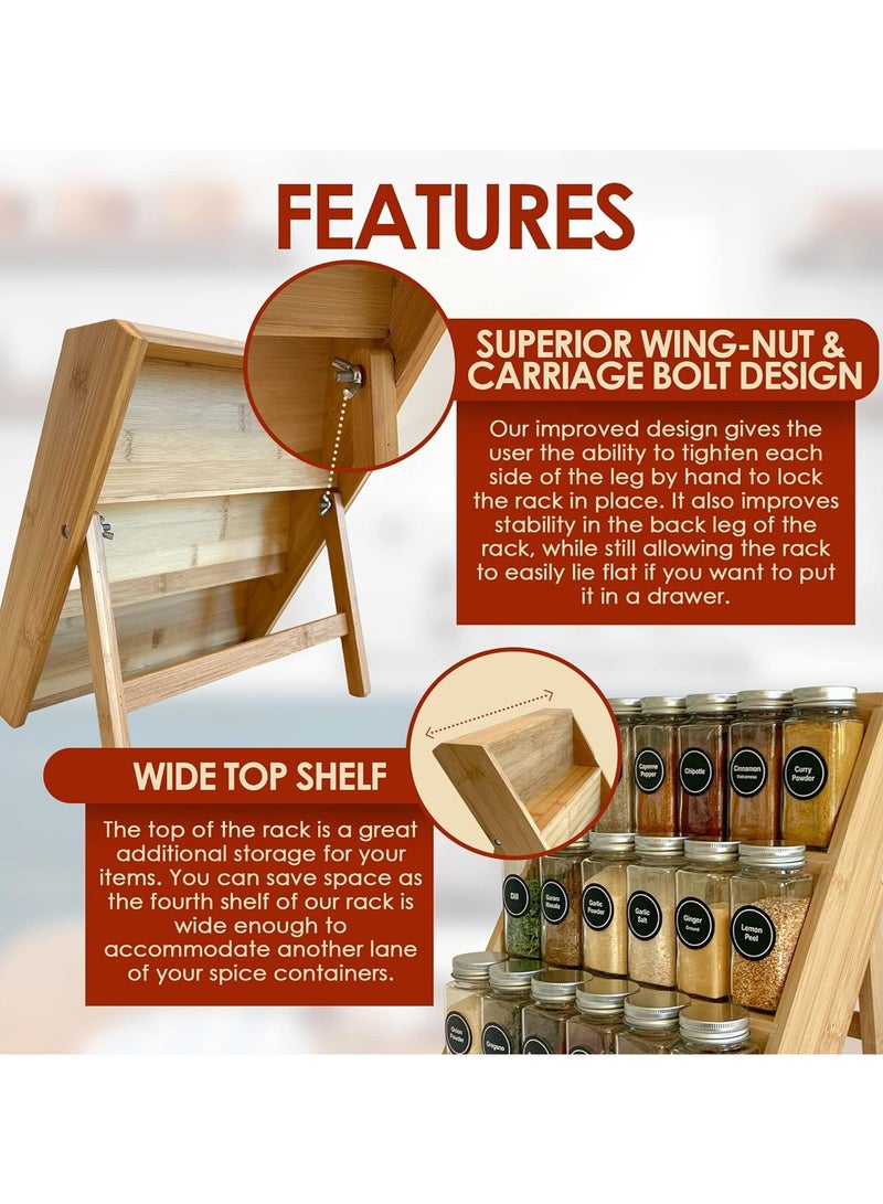 Natural Beech Wood Spice Rack and Organizer, 3-tier Seasoning Spice Jar Organizer, Excellent Tiered Wooden Spice Racks Free Standing for Cabinet Drawers and Countertop.