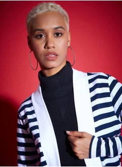 SASSAFRAS Striped Front Open Knit Shrug by Styli  - Image 4