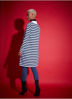 SASSAFRAS Striped Front Open Knit Shrug by Styli  - Image 5