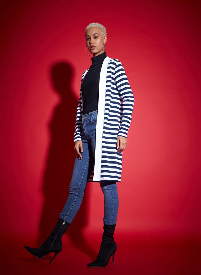 SASSAFRAS Striped Front Open Knit Shrug - Image 3