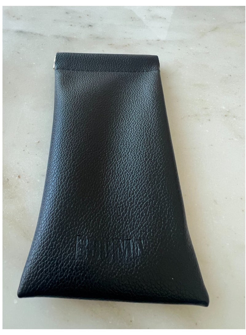 Booma Opticals PREMIUM High -End Soft Glasses Case, 1- Piece High Quality  Soft Leather feel, Gold metal squeeze pop opening. Sunglasses Bag for Men & Women: Elegant Beige, Embossed Booma logo, Useful as Glasses pouch or Storage of personal items & Travel. 3 Classy colors: Beige, Black. or White. - Image 1