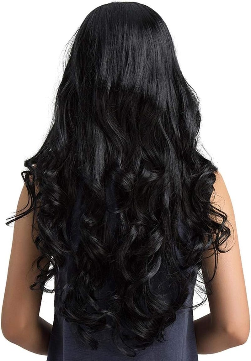 اي سي اي اف باروكة شعر صناعي طويلة ومجعدة باللون الأسود الناضج من ECIF، شعر نسائي بطول 28 بوصة - Image 4