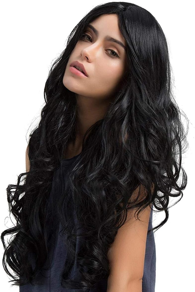 اي سي اي اف باروكة شعر صناعي طويلة ومجعدة باللون الأسود الناضج من ECIF، شعر نسائي بطول 28 بوصة - Image 2