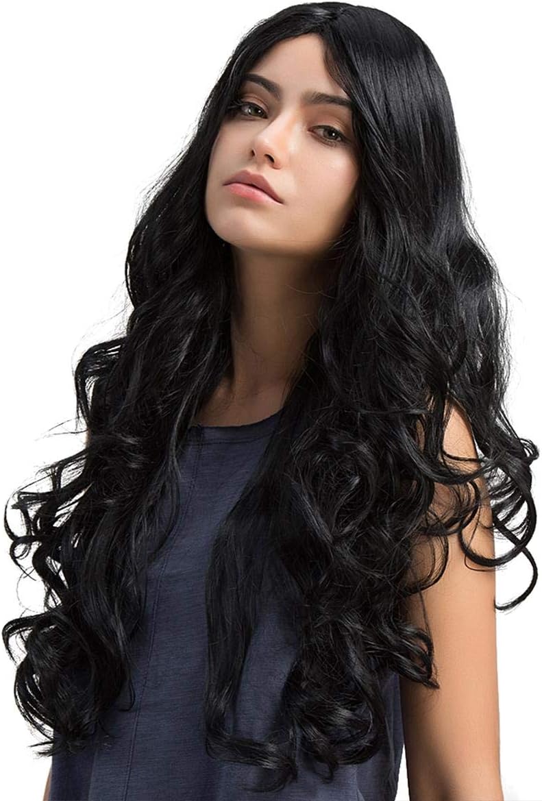 اي سي اي اف باروكة شعر صناعي طويلة ومجعدة باللون الأسود الناضج من ECIF، شعر نسائي بطول 28 بوصة - Image 3