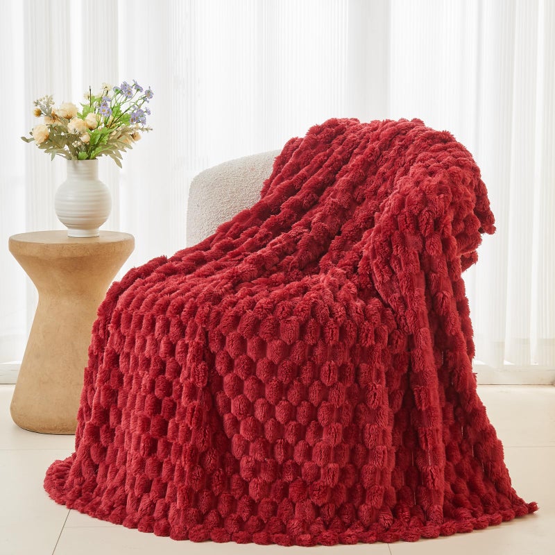 NEWCOSPLAY Super Soft Throw Blanket Red Premium Silky Flannel Fleece 3D Clouds Stylish Jacquard Lightweight Bed Blanket All Season Use 350GSM (Red  Throw(50""x60"")) - Image 4