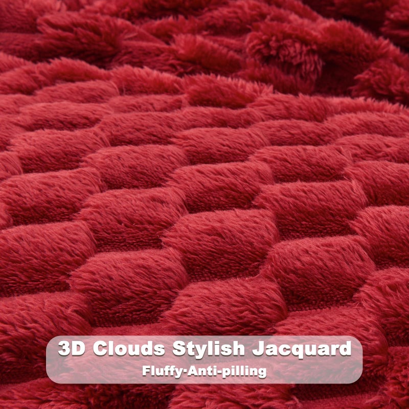 NEWCOSPLAY Super Soft Throw Blanket Red Premium Silky Flannel Fleece 3D Clouds Stylish Jacquard Lightweight Bed Blanket All Season Use 350GSM (Red  Throw(50""x60"")) - Image 5