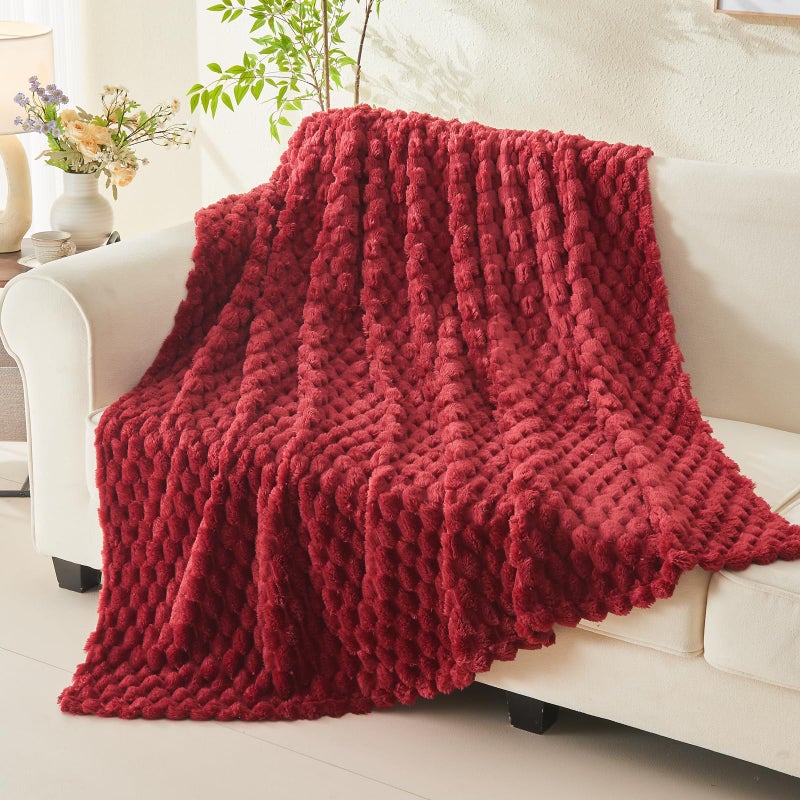 NEWCOSPLAY Super Soft Throw Blanket Red Premium Silky Flannel Fleece 3D Clouds Stylish Jacquard Lightweight Bed Blanket All Season Use 350GSM (Red  Throw(50""x60"")) - Image 3