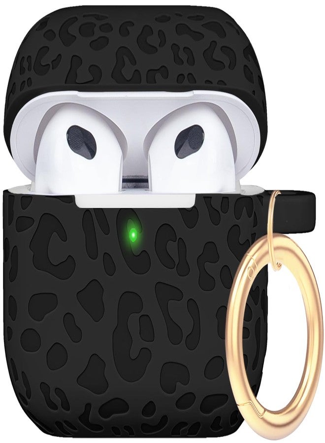 غطاء Gawnock متوافق مع علبة AirPods من الجيل الثالث مع سلسلة مفاتيح، غطاء ناعم بنقشة جلد النمر، متوافق مع علبة AirPods من الجيل الثالث، حماية كاملة، مؤشر LED أمامي مرئي، أسود - Image 1