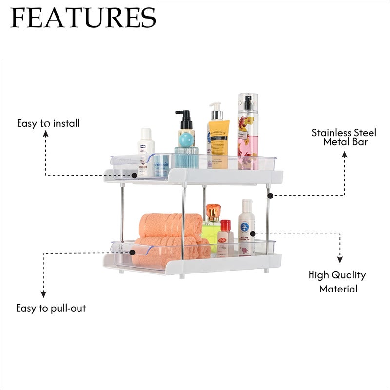 Kuber Industries 2 Pcs Clear Sliding 2-Layer Makeup Drawer Storage Organizer BoxStand | Cosmetic Storage Box for Women | Dressing Table Organiser for Jewellry, Skincare & Perfume | White - Image 5