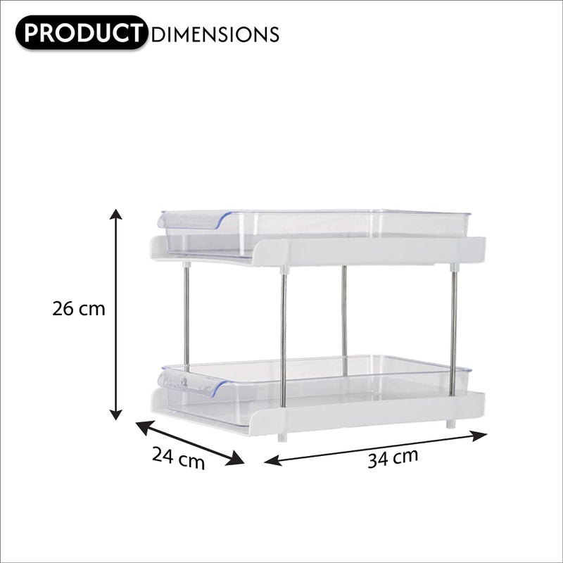 Kuber Industries 2 Pcs Clear Sliding 2-Layer Makeup Drawer Storage Organizer BoxStand | Cosmetic Storage Box for Women | Dressing Table Organiser for Jewellry, Skincare & Perfume | White - Image 3