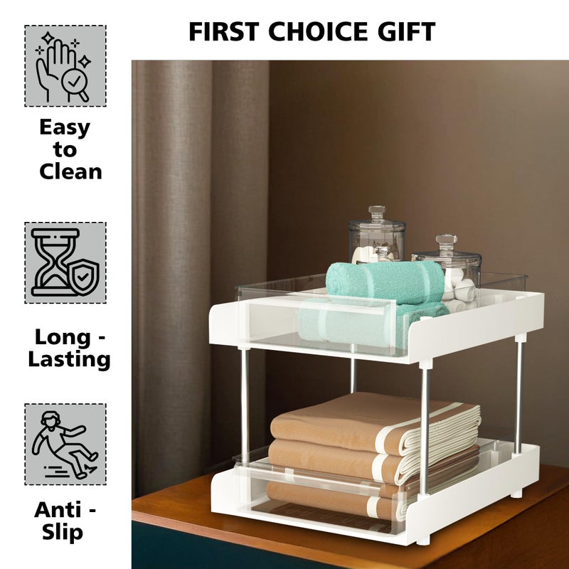 Kuber Industries 2 Pcs Clear Sliding 2-Layer Makeup Drawer Storage Organizer BoxStand | Cosmetic Storage Box for Women | Dressing Table Organiser for Jewellry, Skincare & Perfume | White - Image 4