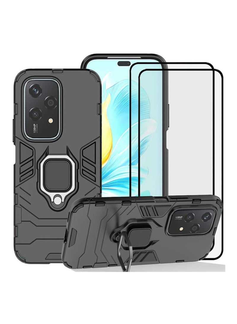 WRISTWISE Case Cover for Honor 200 Lite, 2-in-1 Hybrid Heavy Duty Armor Shockproof Protection Stand Dual-Layer Bumper Hard Shell Back Cover, 2 Tempered Glass Screen Protectors, Black - Image 1