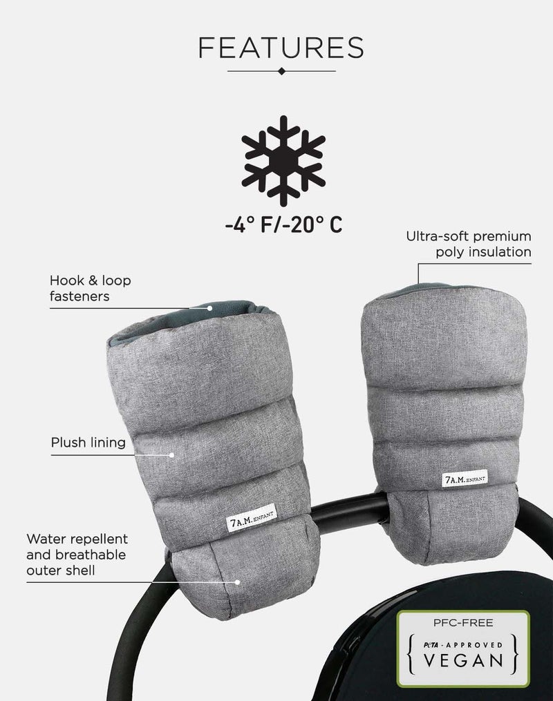 7 A.M. 7AM Enfant Stroller Warmmuffs Gloves - Anti-Freeze Stroller Mittens for Handlebars, Water Repellent Hand Warmer Muff for Cold Weather, Plush Lined Stroller Warmmuffs | Winter Stroller Accessories - Image 3