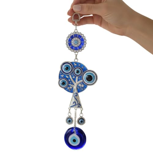 BLUE BEADS Turkish Feng Shui Vastu Blue Glass Evil Eye Hanging/Door Hanging Nazar Batu for Protection and Good Luck - Perfect for Gifting Home or Office (Lucky Tree) - Image 1