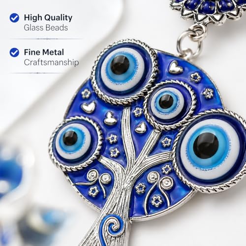 BLUE BEADS Turkish Feng Shui Vastu Blue Glass Evil Eye Hanging/Door Hanging Nazar Batu for Protection and Good Luck - Perfect for Gifting Home or Office (Lucky Tree) - Image 2
