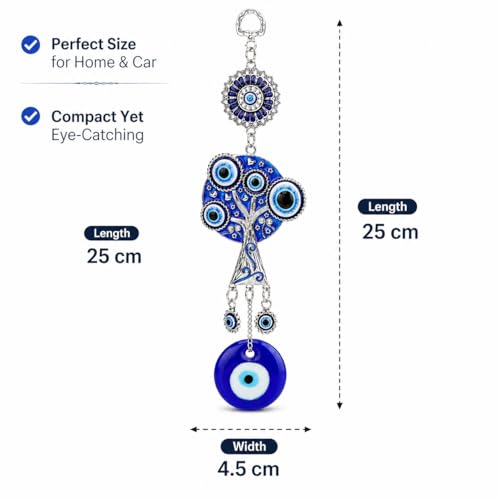 BLUE BEADS Turkish Feng Shui Vastu Blue Glass Evil Eye Hanging/Door Hanging Nazar Batu for Protection and Good Luck - Perfect for Gifting Home or Office (Lucky Tree) - Image 5