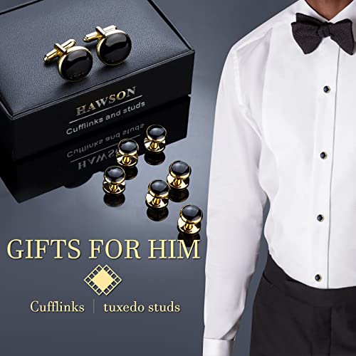 HAWSON Men’s Cufflinks and Tuxedo Studs Set with Gift Box; Men’s Jewelry or Accessories Suitable for Black Suit White shirts vest and Red Bow tie on Wedding or Anniversary and Birthday - Image 3