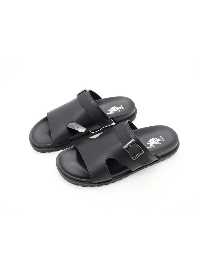 U.S. Polo Assn. BLACK U.S. Polo Assn. Men's Black Slide Sandals – Adjustable Buckle Strap, Cushioned Comfort Footbed, Non-Slip Sole, Casual Slip-On for Everyday Wear for Men | Best Price UAE
