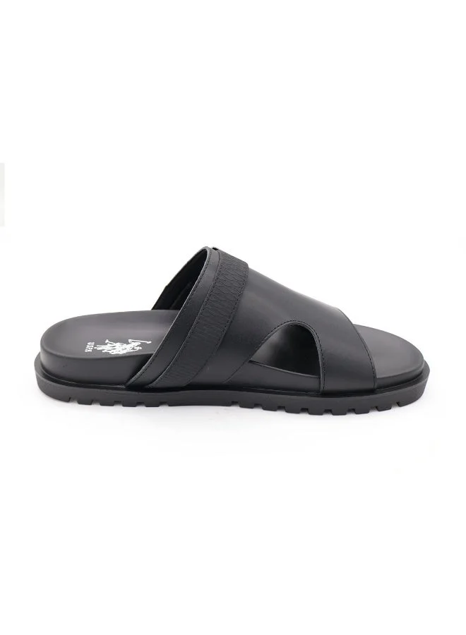 U.S. Polo Assn. Men's Black Slide Sandals – Adjustable Buckle Strap, Cushioned Comfort Footbed, Non-Slip Sole, Casual Slip-On for Everyday Wear