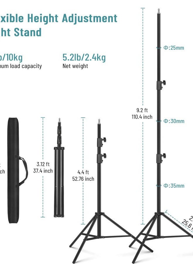Sdfghj Heavy Duty 9.2 Feet/110'' Light Photography Tripod Stand, Sdfghj Aluminum Spring Cushioned Lighting Stand with Carry Bag for Relfectors Portrait, Softboxes, Umbrellas, Backgrounds, Flash, 280CM - Image 2