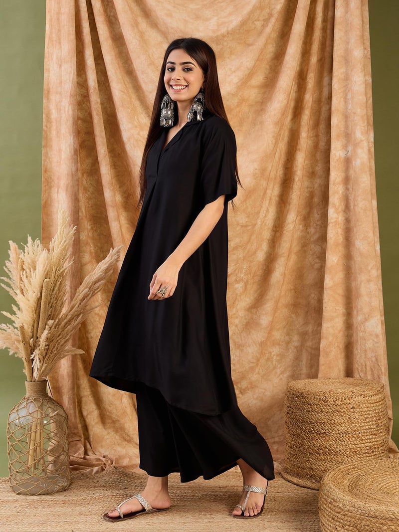 InWeave Women Black Collaround Neck Kurta Set - Image 3