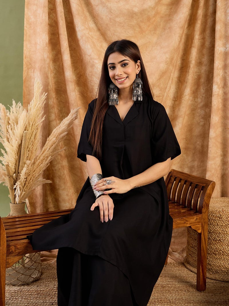 InWeave Women Black Collaround Neck Kurta Set - Image 2