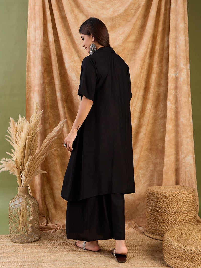 InWeave Women Black Collaround Neck Kurta Set - Image 4