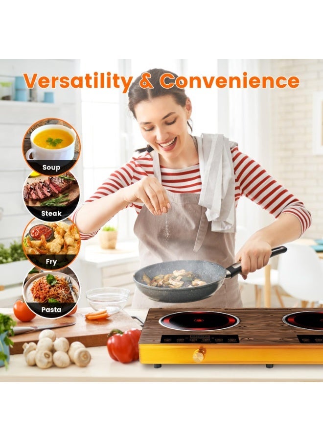 SILVER CREST Double Infrared Cooktop,3500W 2 Burner Electric Stove with 4-digit LED Display, Touch Sensor Control, 5 Cooking Modes, 12 Power Levels, 4-Hour Timer, Micro Crystal Plate, Overheat Protection, Universal Pot Compatibility - Image 3
