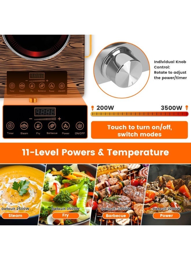 SILVER CREST Double Infrared Cooktop,3500W 2 Burner Electric Stove with 4-digit LED Display, Touch Sensor Control, 5 Cooking Modes, 12 Power Levels, 4-Hour Timer, Micro Crystal Plate, Overheat Protection, Universal Pot Compatibility - Image 5