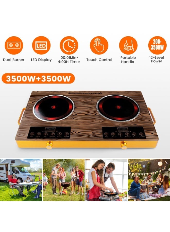 SILVER CREST Double Infrared Cooktop,3500W 2 Burner Electric Stove with 4-digit LED Display, Touch Sensor Control, 5 Cooking Modes, 12 Power Levels, 4-Hour Timer, Micro Crystal Plate, Overheat Protection, Universal Pot Compatibility - Image 2