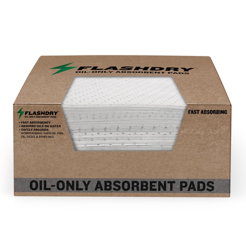 FlashDry Oil Absorbent Pads  High Absorbency of OilBased Liquids WaterRepellent TearResistant Premium Mats Ideal for Garage Driveway Automotive Marine Use 175 x 135 100Count Box