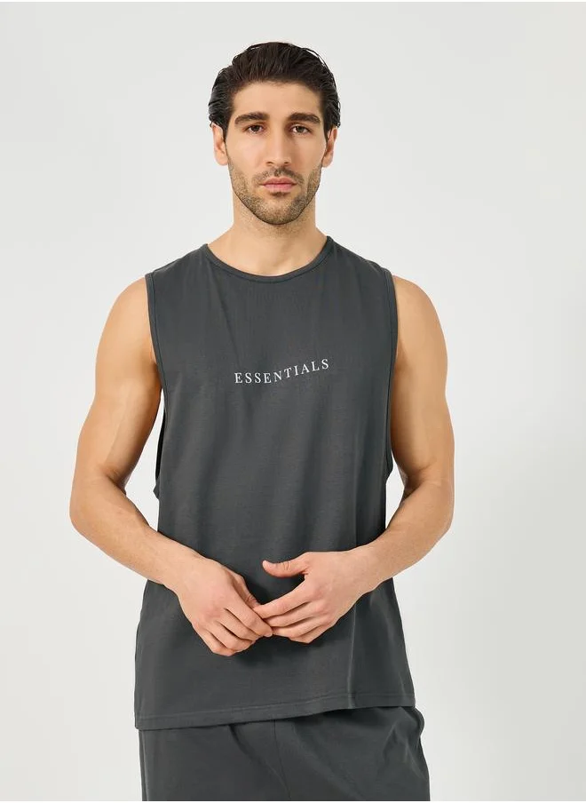 Styli Styli Slogan Print Tank T-Shirt with Solid Pyjama Set