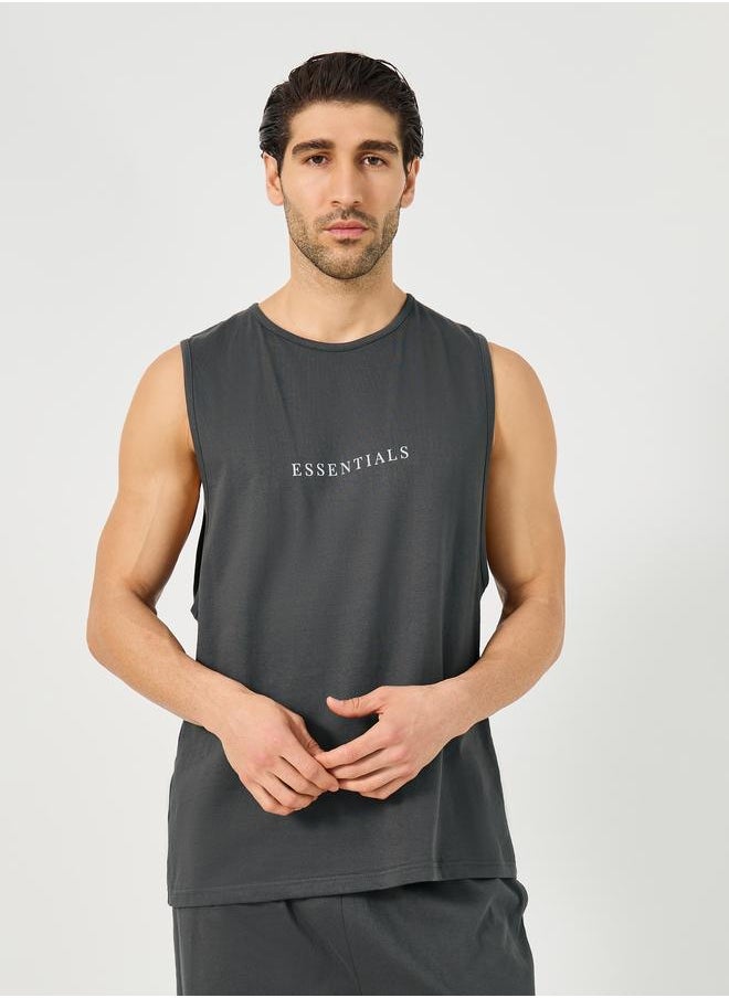Styli Styli Slogan Print Tank T-Shirt with Solid Pyjama Set  - Image 2