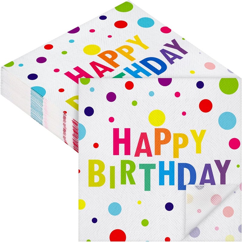 Aodaer 48 Pieces Happy Birthday Paper Napkins Disposable Rainbow Napkins Colorful Cocktail Dinner Napkin Set 13" x 13" Unfolded Tableware Napkin for Rainbow Party Supplies Birthday Party Decoration - Image 1