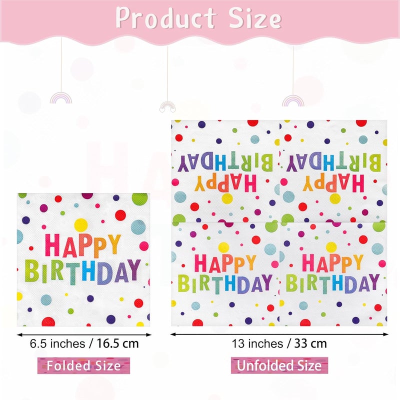 Aodaer 48 Pieces Happy Birthday Paper Napkins Disposable Rainbow Napkins Colorful Cocktail Dinner Napkin Set 13" x 13" Unfolded Tableware Napkin for Rainbow Party Supplies Birthday Party Decoration - Image 2