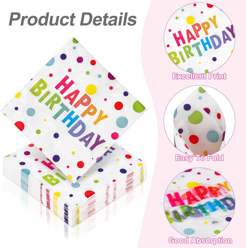 Aodaer 48 Pieces Happy Birthday Paper Napkins Disposable Rainbow Napkins Colorful Cocktail Dinner Napkin Set 13" x 13" Unfolded Tableware Napkin for Rainbow Party Supplies Birthday Party Decoration - Image 3