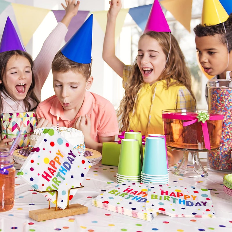 Aodaer 48 Pieces Happy Birthday Paper Napkins Disposable Rainbow Napkins Colorful Cocktail Dinner Napkin Set 13" x 13" Unfolded Tableware Napkin for Rainbow Party Supplies Birthday Party Decoration - Image 4